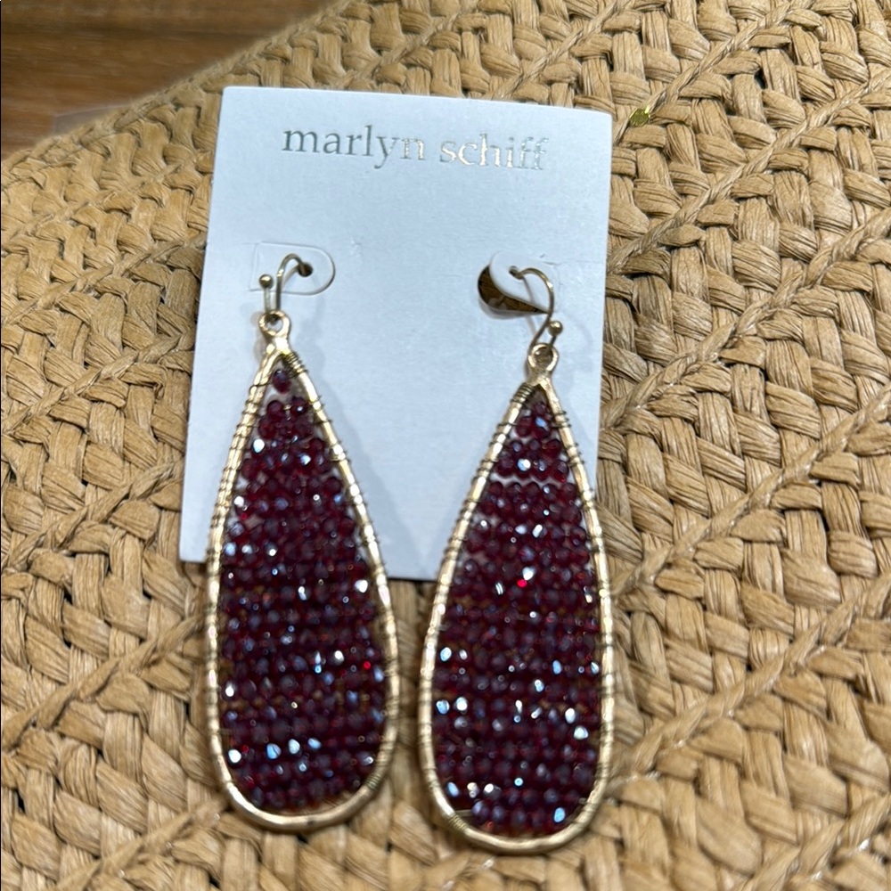 Marlyn Schiff Gold and Red Teardrop Earrings